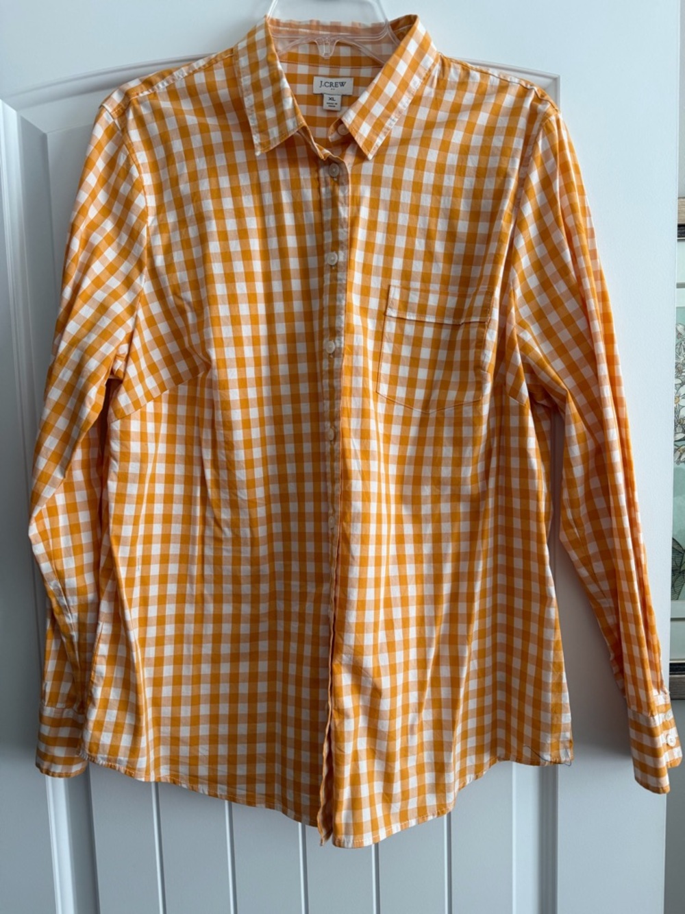 J. Crew Orange and White Gingham Button-Up Shirt